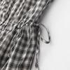 2026 Women's Black & White Plaid Drawstring V-Neck Cotton Sleeveless A-line Summer Dress