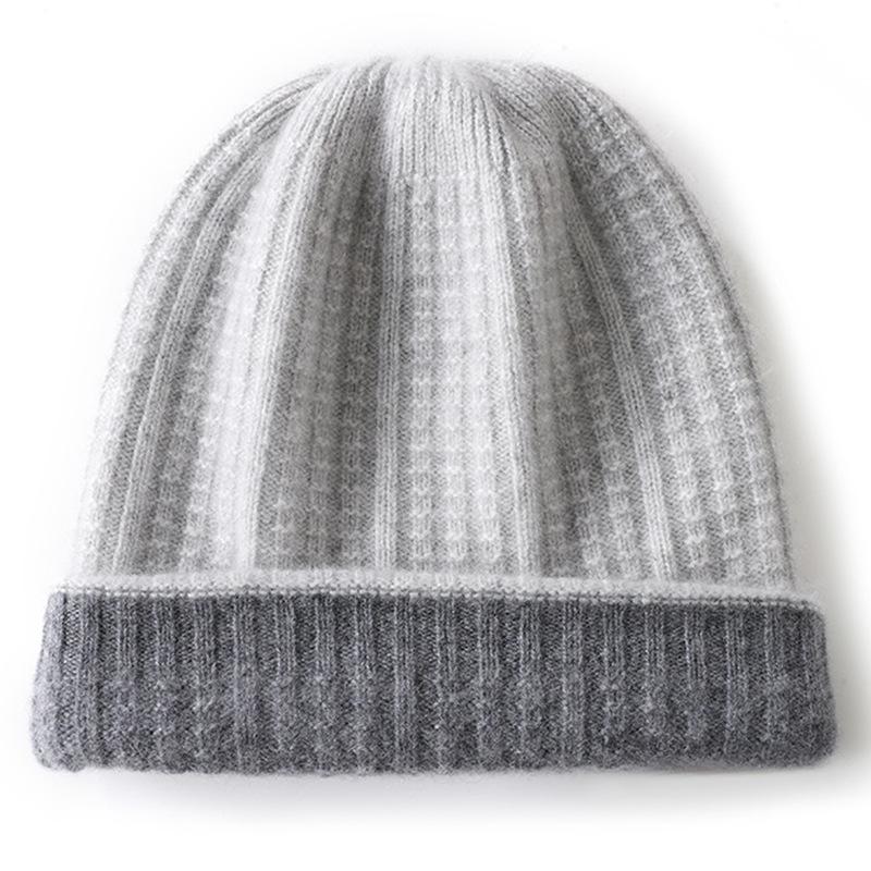 Autumn and Winter New% Cashmere Thickened Soft Waxy Warm Color Matching Knitted Men's and Women's Cashmere Hats Are In Stock