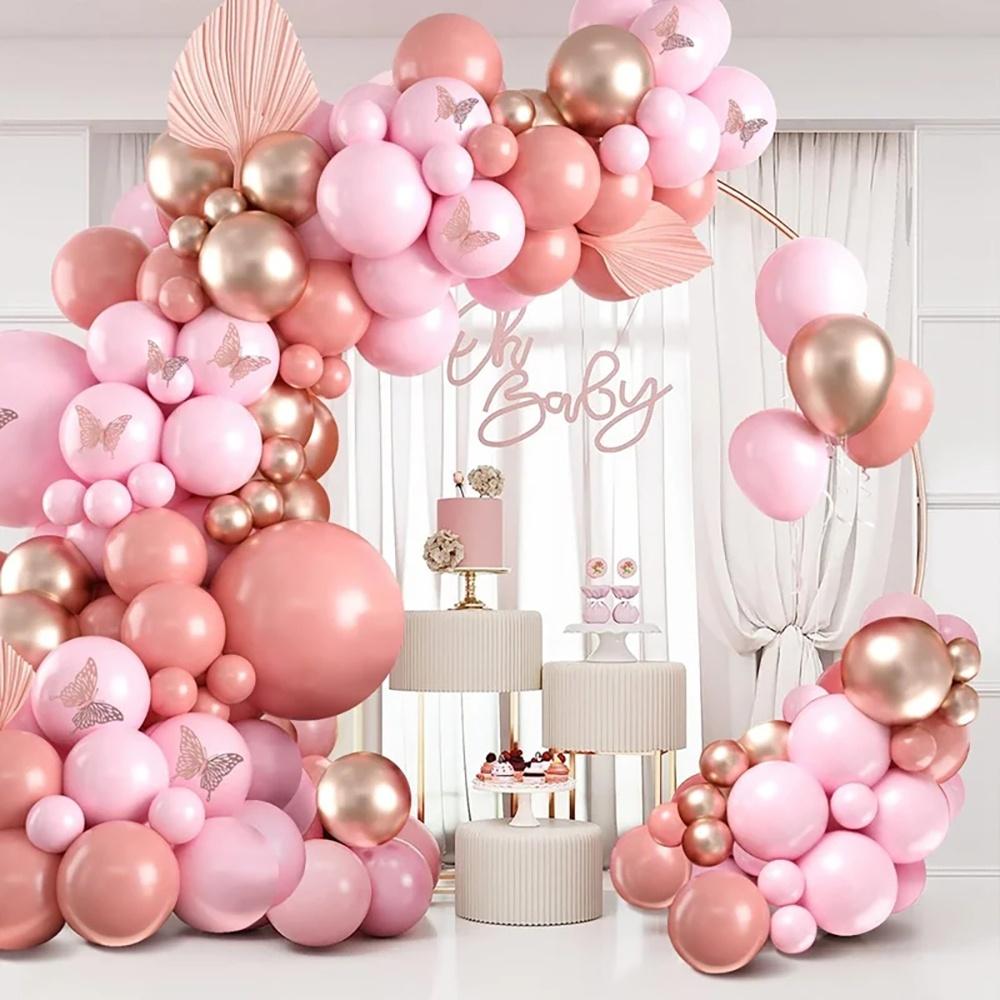 111PCS pink and gold latex balloon set suitable for birthday parties, weddings, Valentine's Day party decorations