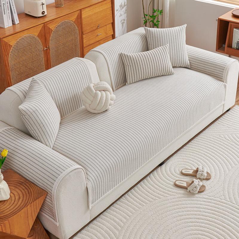 New Light Luxury Sofa Cover Pad, High-End Sense, All-Season Universal Striped Chenille Non-Slip Seat Cushion, Summer Sofa Cover