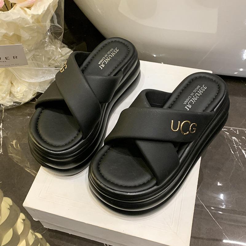 

Muffin thick-bottomed cool slippers women s fashion outer wear summer new heightening versatile soft-bottomed beach small slippers women 39 чёрный