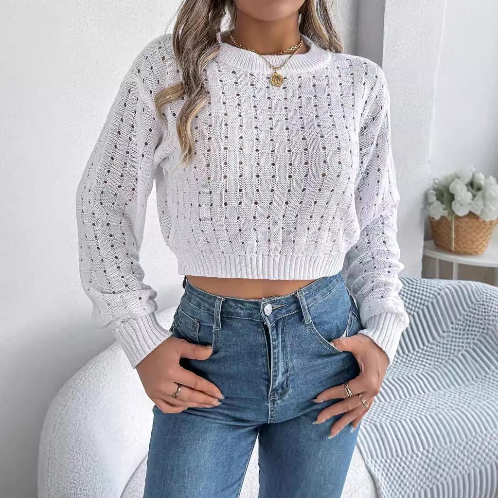 HNXC Autumn and Winter Sexy Backless Button Cutout Long-sleeved Pullover Sweater for Women