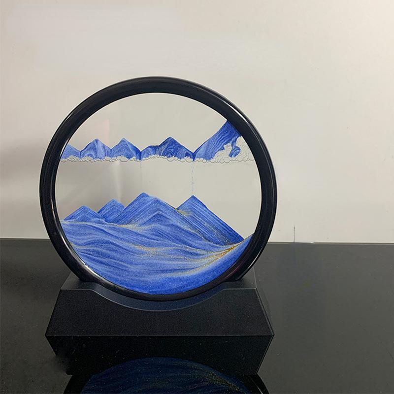 3D Hourglass Round Glass Deep Sea Sandscape In Motion Display Flowing Sand Frame Moving Sand 7/12inch for Home Decor