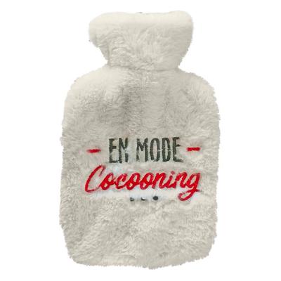 [A3013] - Fur Hot Water Bottle 'In Cocooning Mode' White - 27x16 (1L)