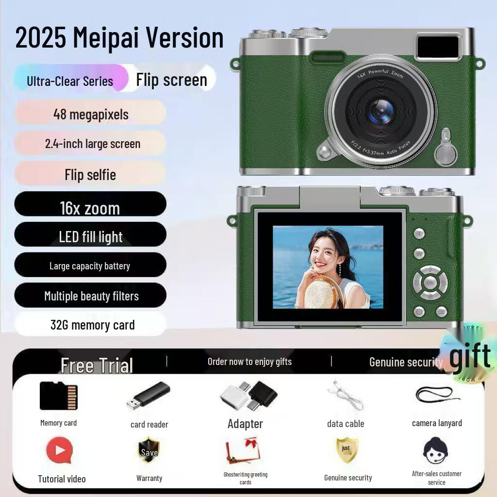 Retro Foldable Screen CCD Camera with 16x Zoom and HD Portable Pocket Recorder
