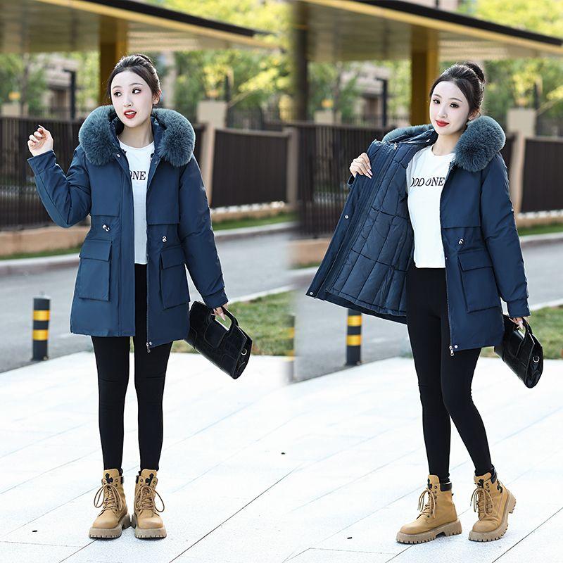 Giacca Lunga da Donna Imbottita in Cotone con Cappuccio Staccabile, Parka Invernale Spesso