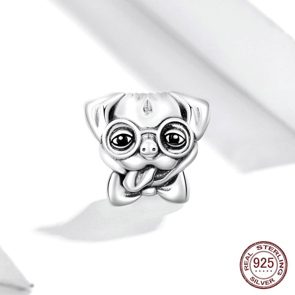 

925 стерлингового серебра Симпатичный щенок Подлинный синий эмаль Кулон Шарм для браслета или ожерелья Тонкие ювелирные изделия сделать