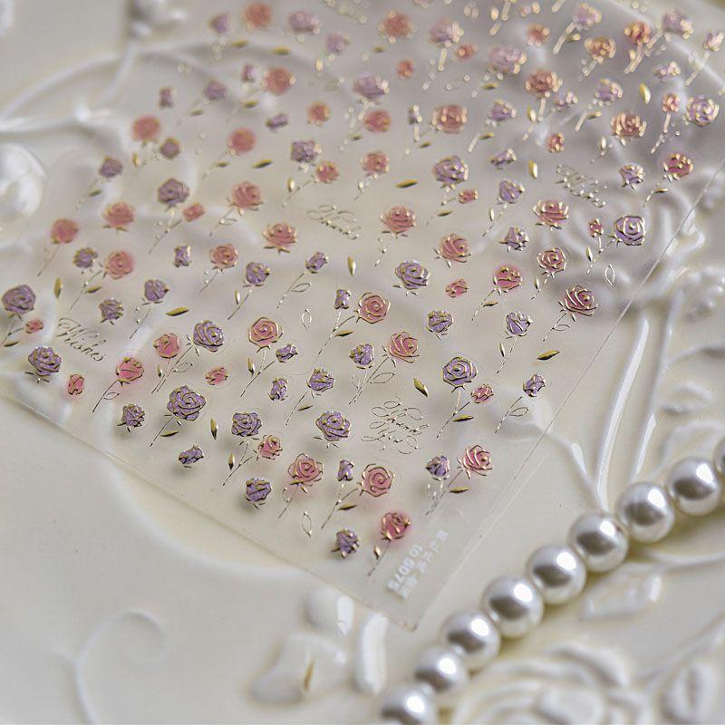 

Gilding Edge Blush Rose Nail Sticker Relief 3D New Arrival Three-Dimensional 5D Internet Celebrity Ins Nail Sticker Decoration Bronzing Blush Rose 5075