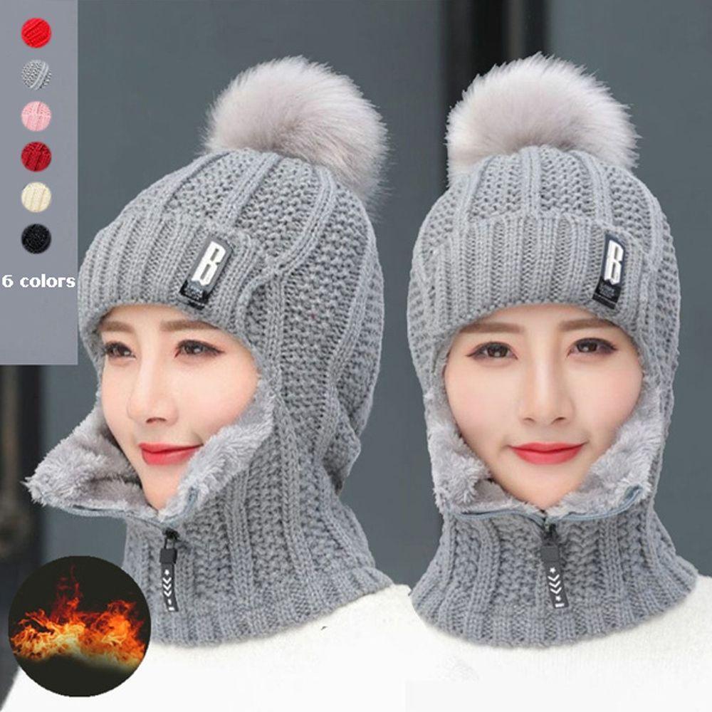 Fashion Windproof Winter Warm Hat Scarf Set Pompoms Hat Beanies Caps Knitted Hat