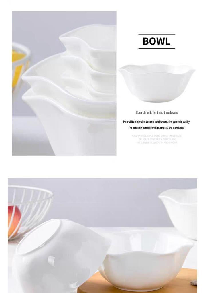 White Lotus Bone China Bowl: Western-Style Large Ceramic Noodle/Salad/Soup Bowl