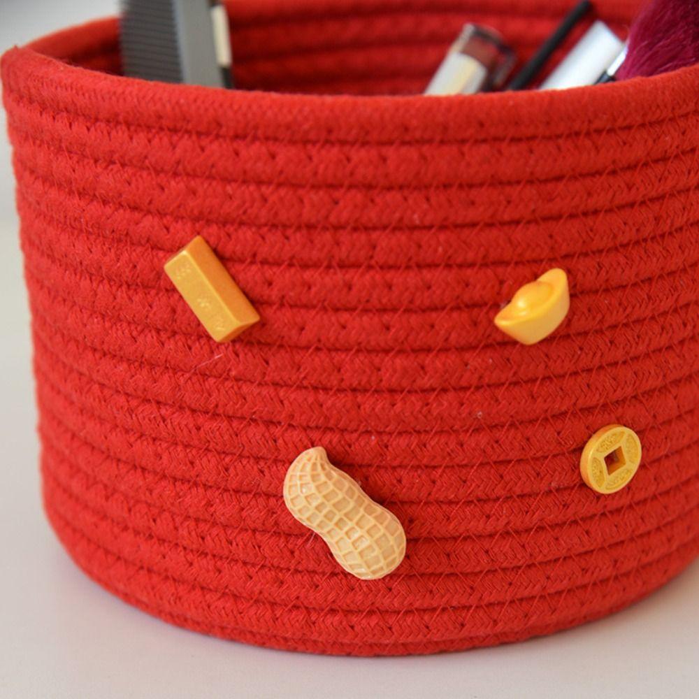 Handmade New Year Storage Basket Cartoon Decorative Cotton Rope Basket Blessing with Lid Hand Woven Basket Clutter Management