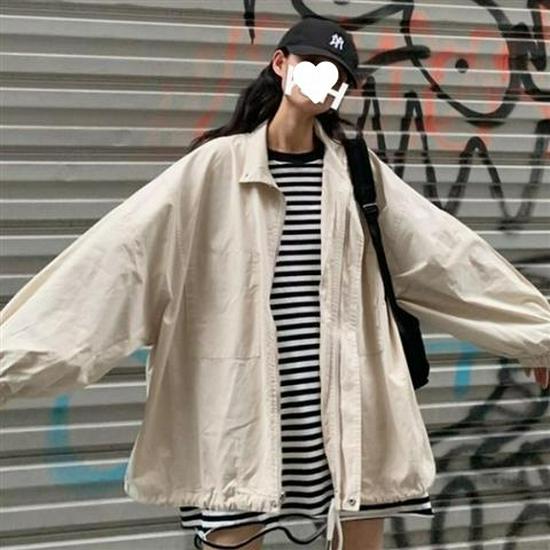 Women's 2025 Harajuku BF Style Loose Korean Windbreaker Jacket - Versatile Long Sleeve Trendy Top