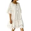 Women Casual Loose Mini Dress Ruffled O Neck Fashionable Daily Wear Holiday Beach Dress