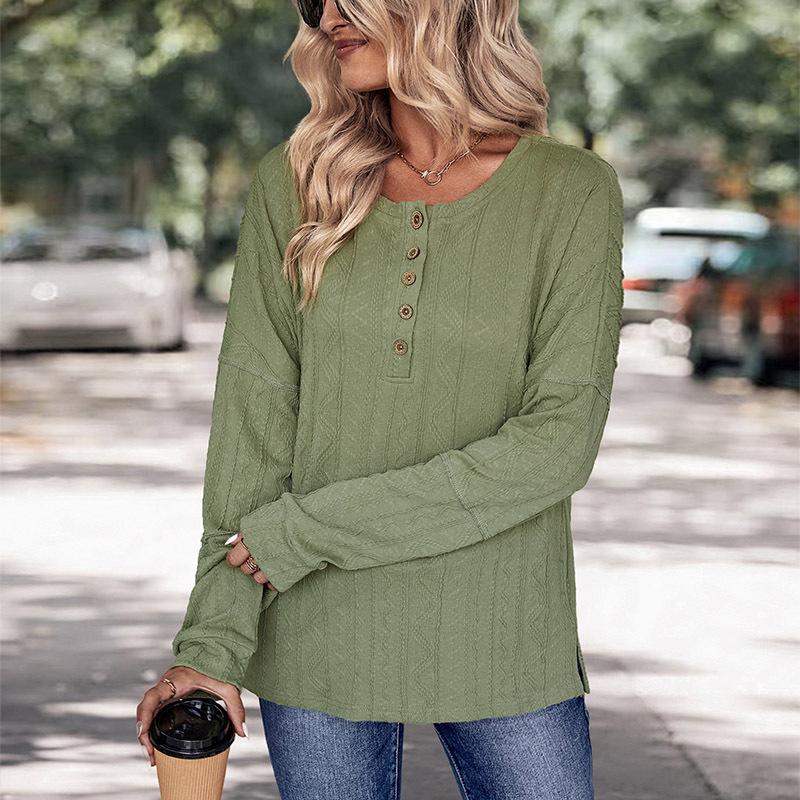 Woman Clothing Fashion Casual Tops Shirts Fashionable and Casual Temperament Women's Spring Solid Color Long-sleeved Knit Shirt