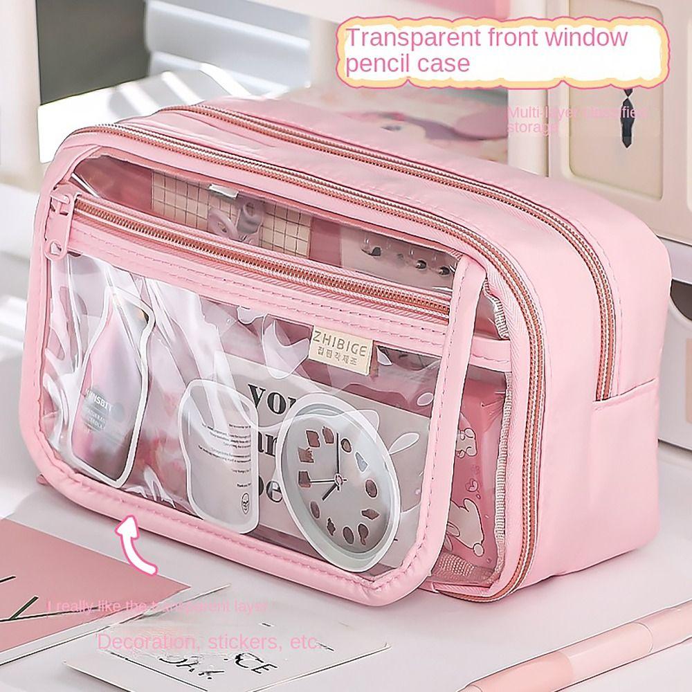Transparent Flip Cover Pencil Case 8 Layers Stationery Storage Pouch  Office School Supplies