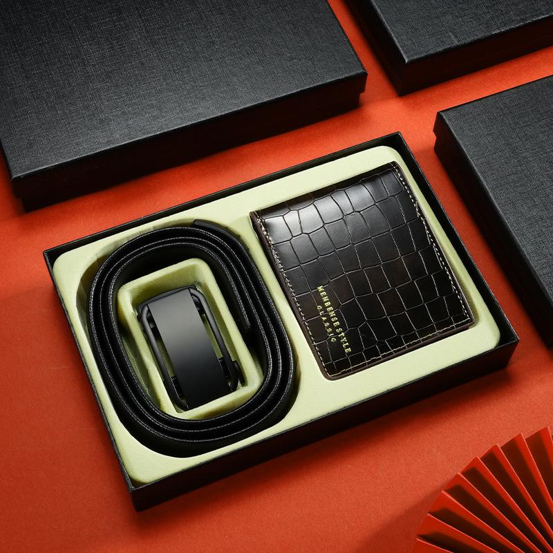 Belt Wallet Gift Set Men'S Leather Belt Wallet High-End Gift Box Automatic Buckle Business Cowhide Belt Men'S
