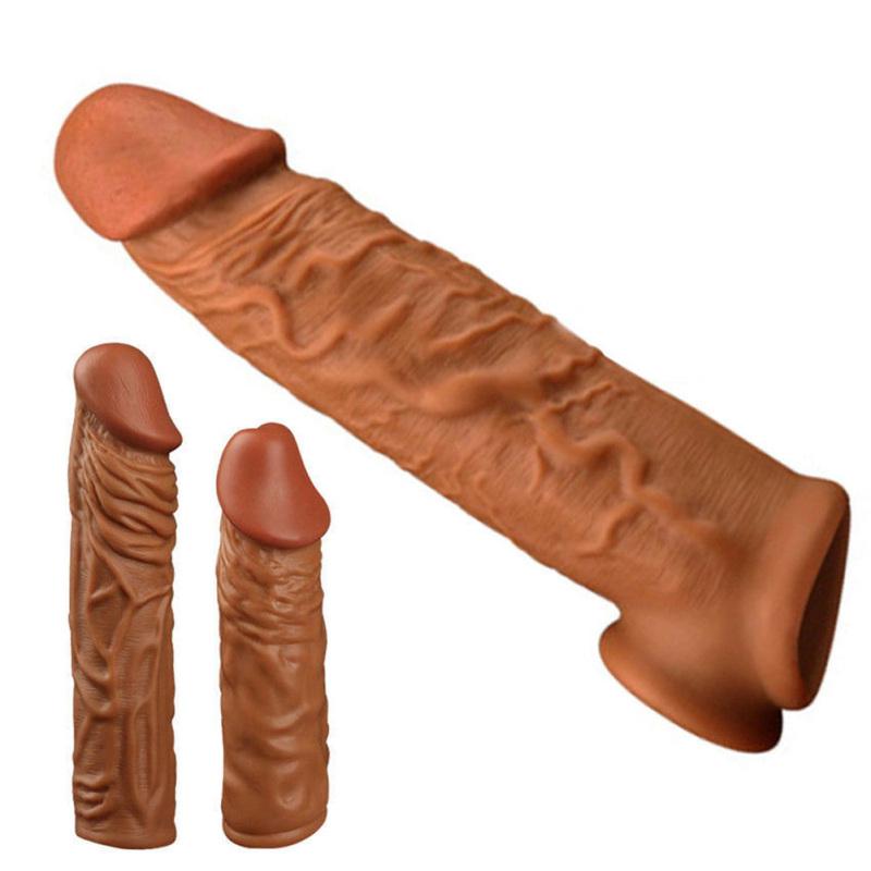 Silicone  Lifelike  Condom Thick Cock Belly Enhancer Enlargement Penis  Extender Growth Sleeve