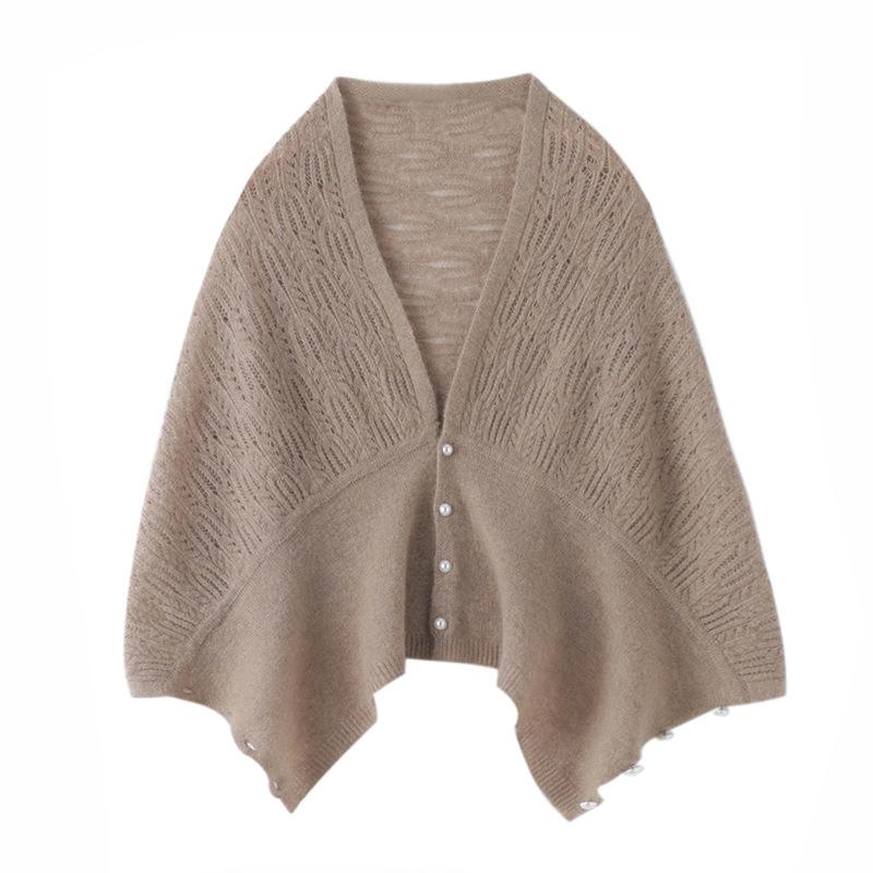 Cashmere Cross-Stitch Knit Shawl for Women - Air-Conditioned Room Cardigan, Shoulder & Neck Protector, Scarf Cape