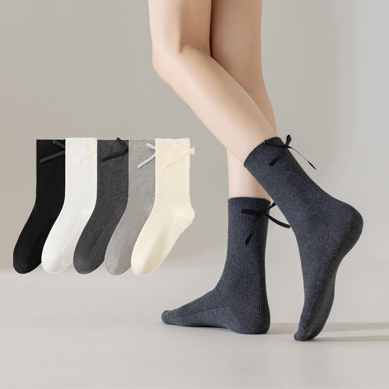 Ladies Spring and Autumn New Style Bow Thin Ballets In The Tube Cotton Socks
