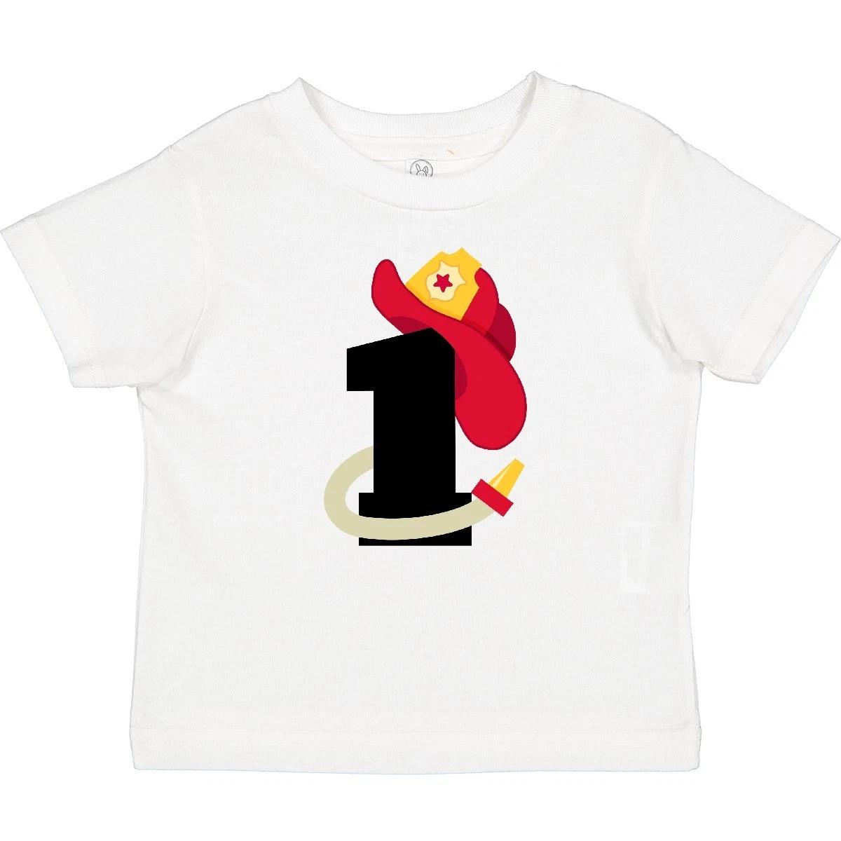 Inktastic Fireman 1st Birthday Baby kids boys T-Shirt Firefighter Fire Chief Hat Hose 1 130