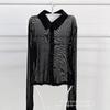 Sexy Woman's Taste Shows Chest and Figure, Mesh Versatile Lapel Shirt with Base and Inner Shirt, Micro-perspective Top.