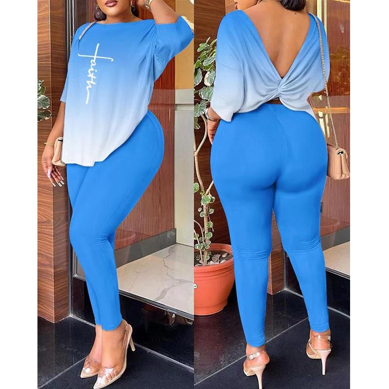 Dámský dvoudílný oblek s dlouhým rukávem a potiskem