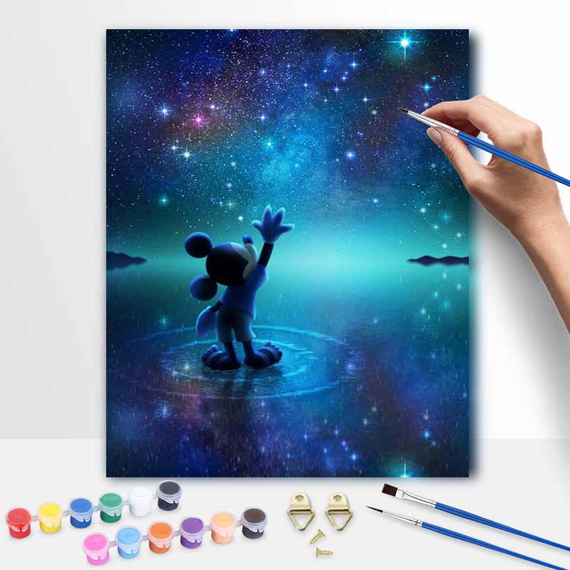 Disney digital oil painting Mickey Mouse starry sky night landscape art handmade diy gift home decoration 20x30cm