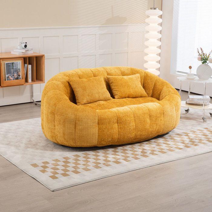 Sofa Sitzsack Sofa Lazy Sofa Langlebiger Komfort Sessel Akzent Boden Weicher Loungesessel in Gelb Chenille