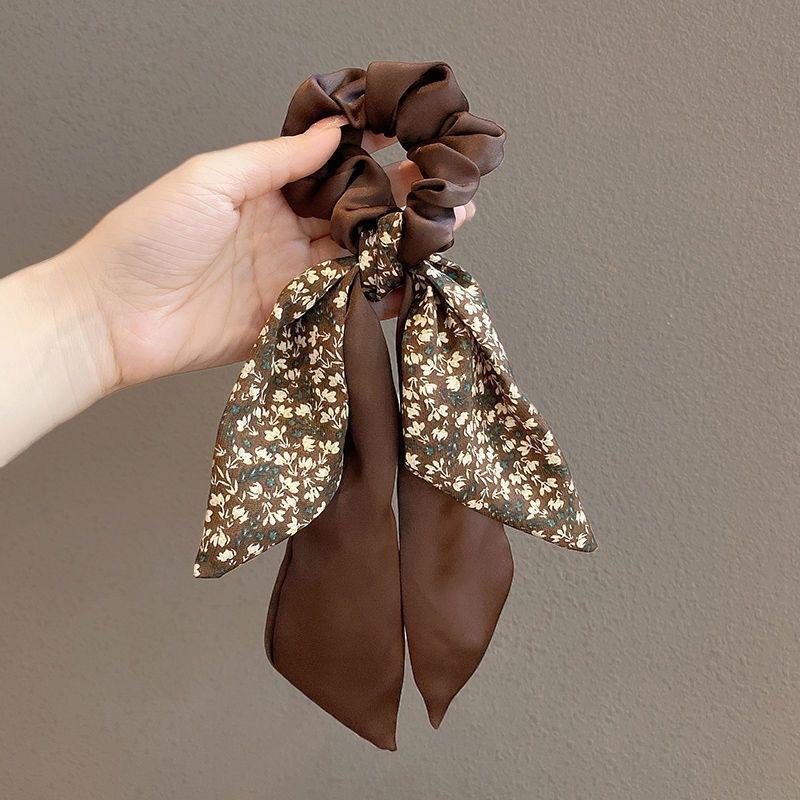 Korea Blumen Schleife Scrunchies für Frauen Satin Langes Band Pferdeschwanz Schal Mädchen Haargummis Druck Elastische Haarbänder Accessoires
