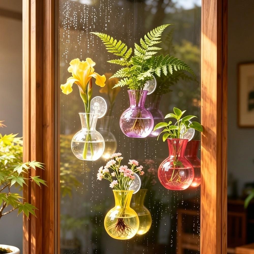 3 Stück Kunststoff Wandmontierter Blumentopf Halbkreisförmige Hängende Wandmontierte Vase Einfach mit Selbstklebendem Haken