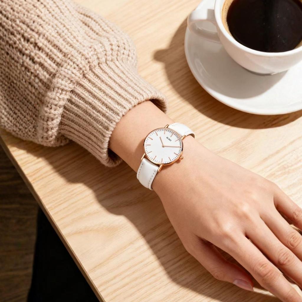 BUREI Women's Watch Analog Quartz Waterproof Mesh Band Stylish Brand Casual Popular Commute School Thin Lightweight Ladies Watch (White, White,
