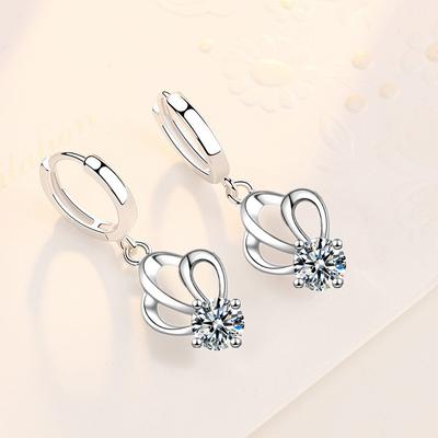 925 Sterling Silver New Women's Fashion Jewelry High Quality Crystal Zircon Hollow Simple Crown Mid-length Earrings