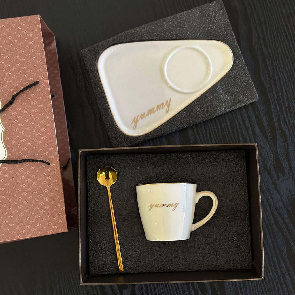 Luxury Triangle Coffee Cup & Saucer Set with Spoon - Ideal Gift with Custom Logo