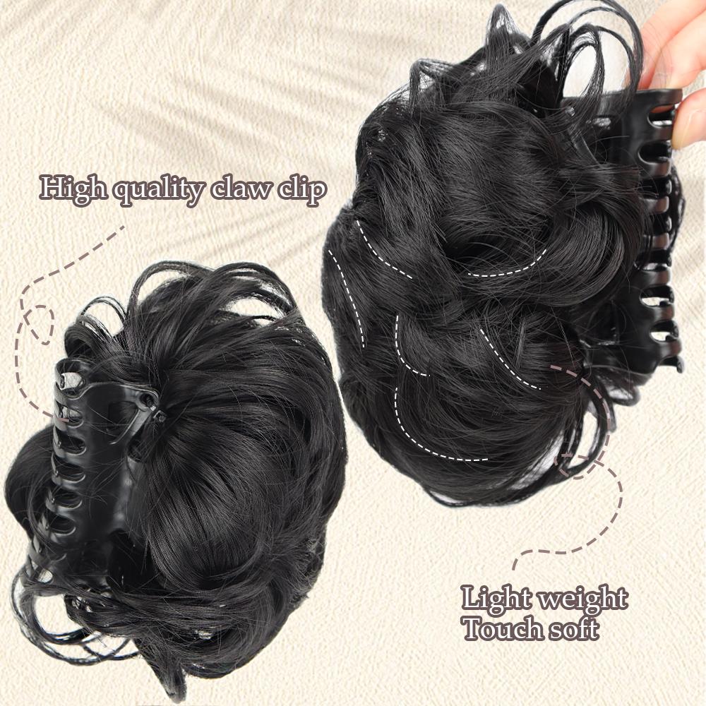 Peluca sintética con clip para mujer, extensiones de cola de caballo, moño despeinado, moño elegante y rizado.
