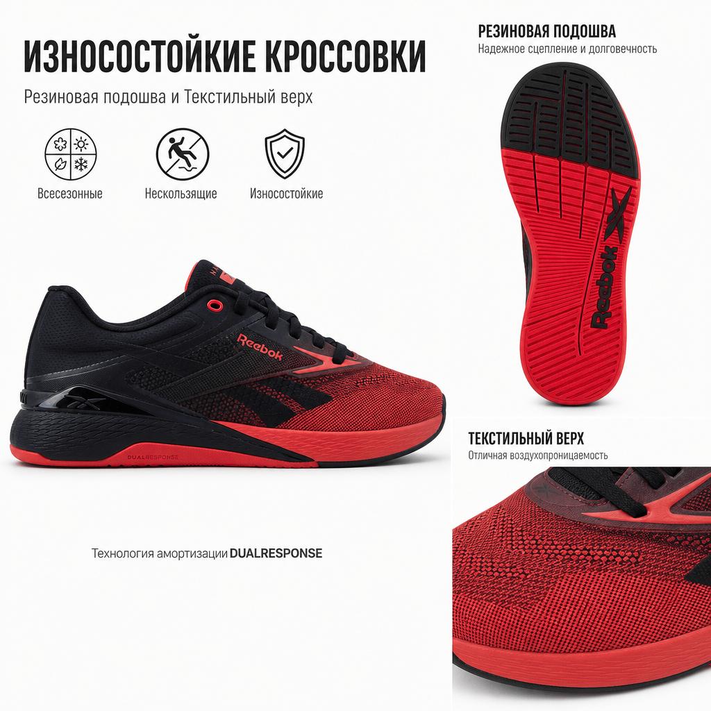 Reebok Nano X5 Black Energy Red Unisex Sneakers 100209363