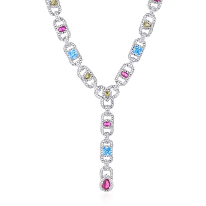 Trendy Geometric Shape Zircon Clavicle Chain Necklace With Hip Hop And Cool Style Design For Daily Parties