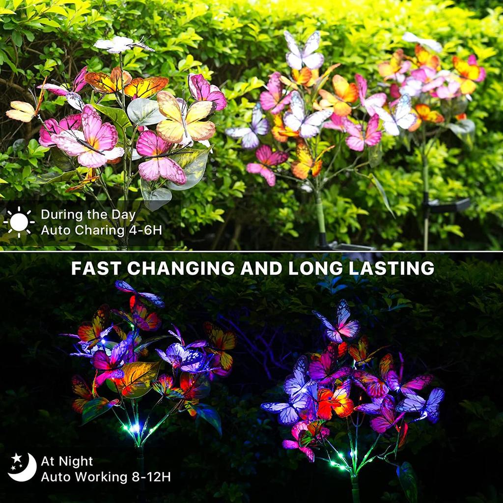 Solar Simulation Flower Butterfly Lawn Light Ground Plug Lamp Lawn Light Holiday Garden Decor Outdoor Wedding Christmas Decor