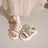Platform Woven Sandals Slimming Versatile, Breathable Non-slip Women's Shoes Casual Wear, Elastic Band Beach Shoes