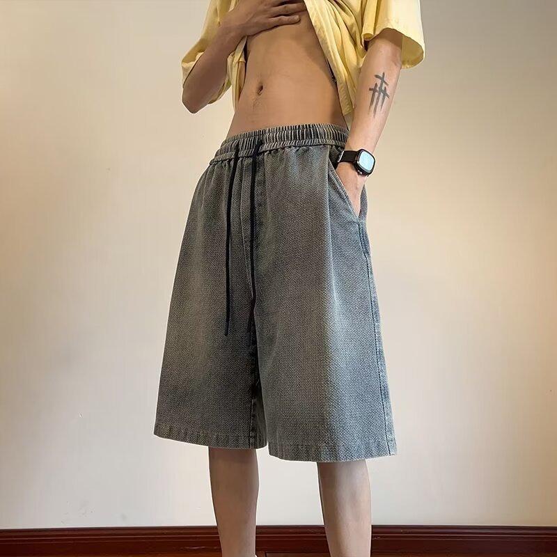 

JYL Mens Denim Shorts Vintage Washed High Street Vibe Loose Five-pointed Pants XXL безодня