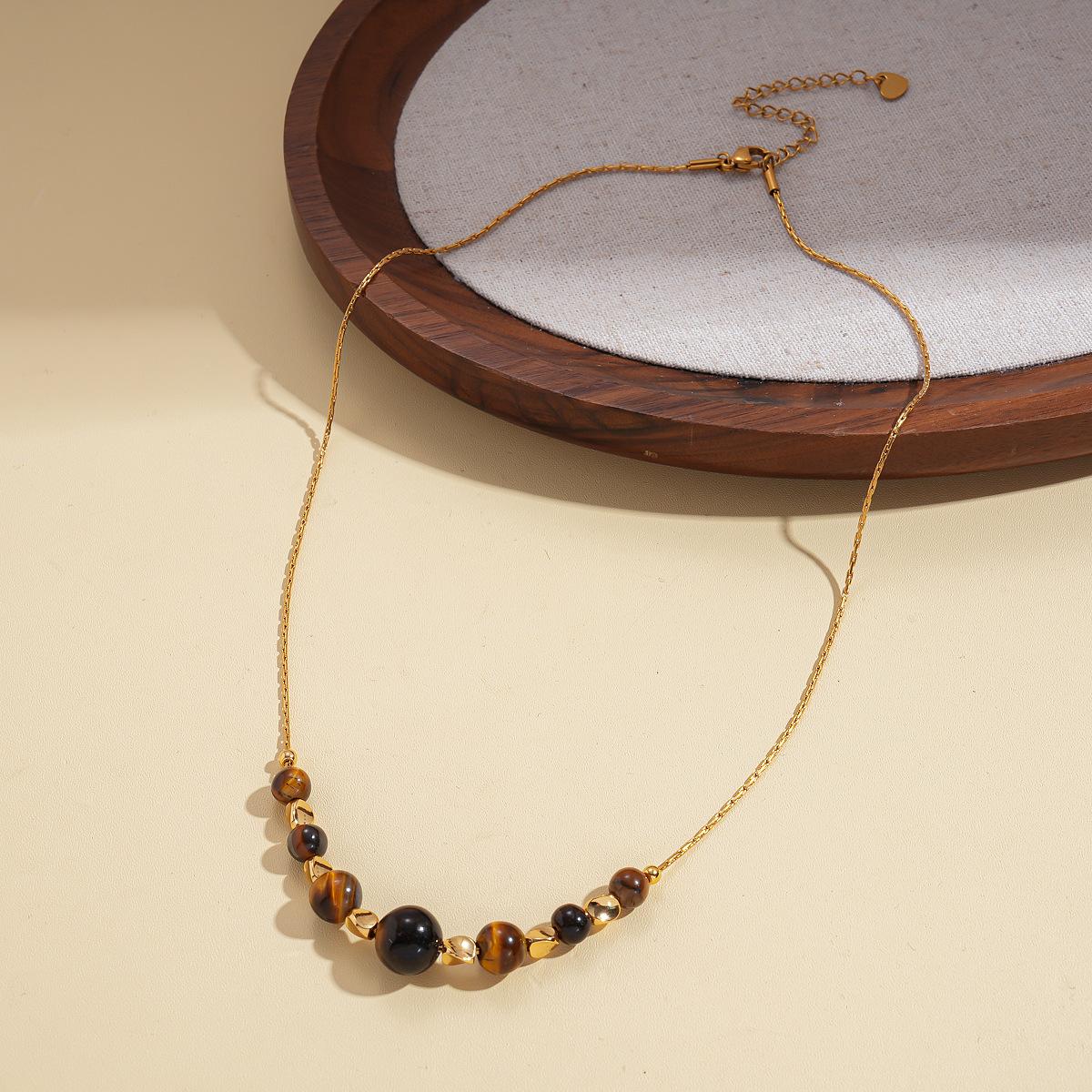 Винтажный кулон Солнце из камня Тигровый глаз Ключичная цепочка для свитера Осень Зима Геометрическое ожерелье Maillard