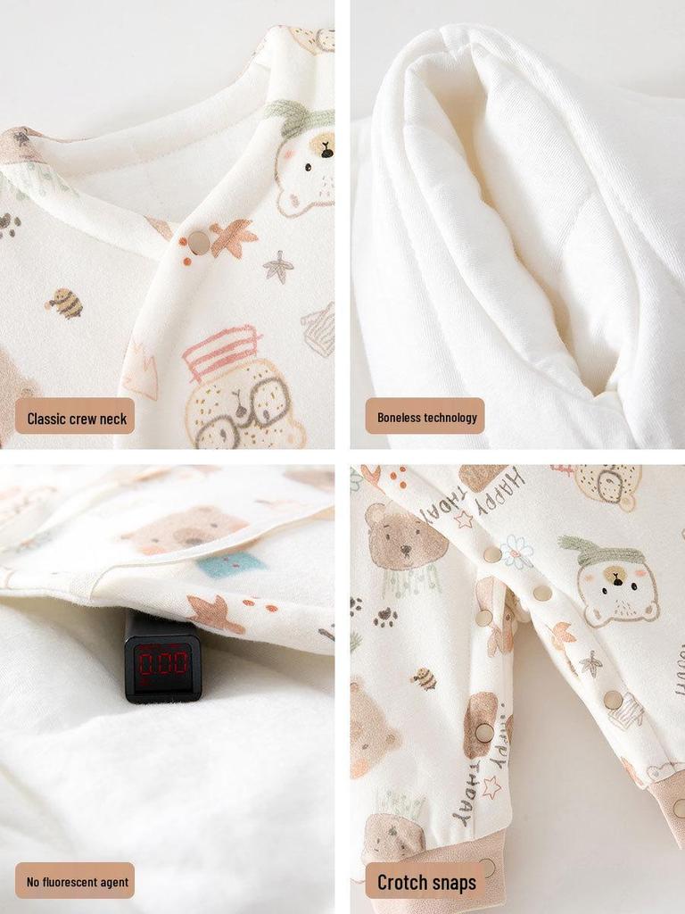 Warm Thickened Autumn/Winter Baby Jumpsuit - 120g Padded Newborn Outfit with Butterfly Design for Boys & Girls