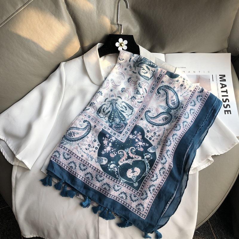 New Luxury Brand Lovely Floral Tassel Cotton Viscose Shawl Scarf Lady High Quality Soft Wrap Pashmina Stole Bufanda Muslim Hijab