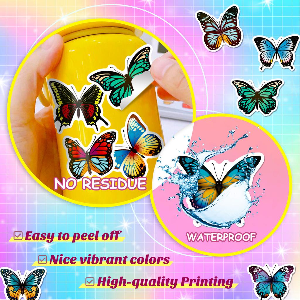 50 Blue Flower Butterfly Stickers Stickers Colorful Butterfly Doodle Stickers