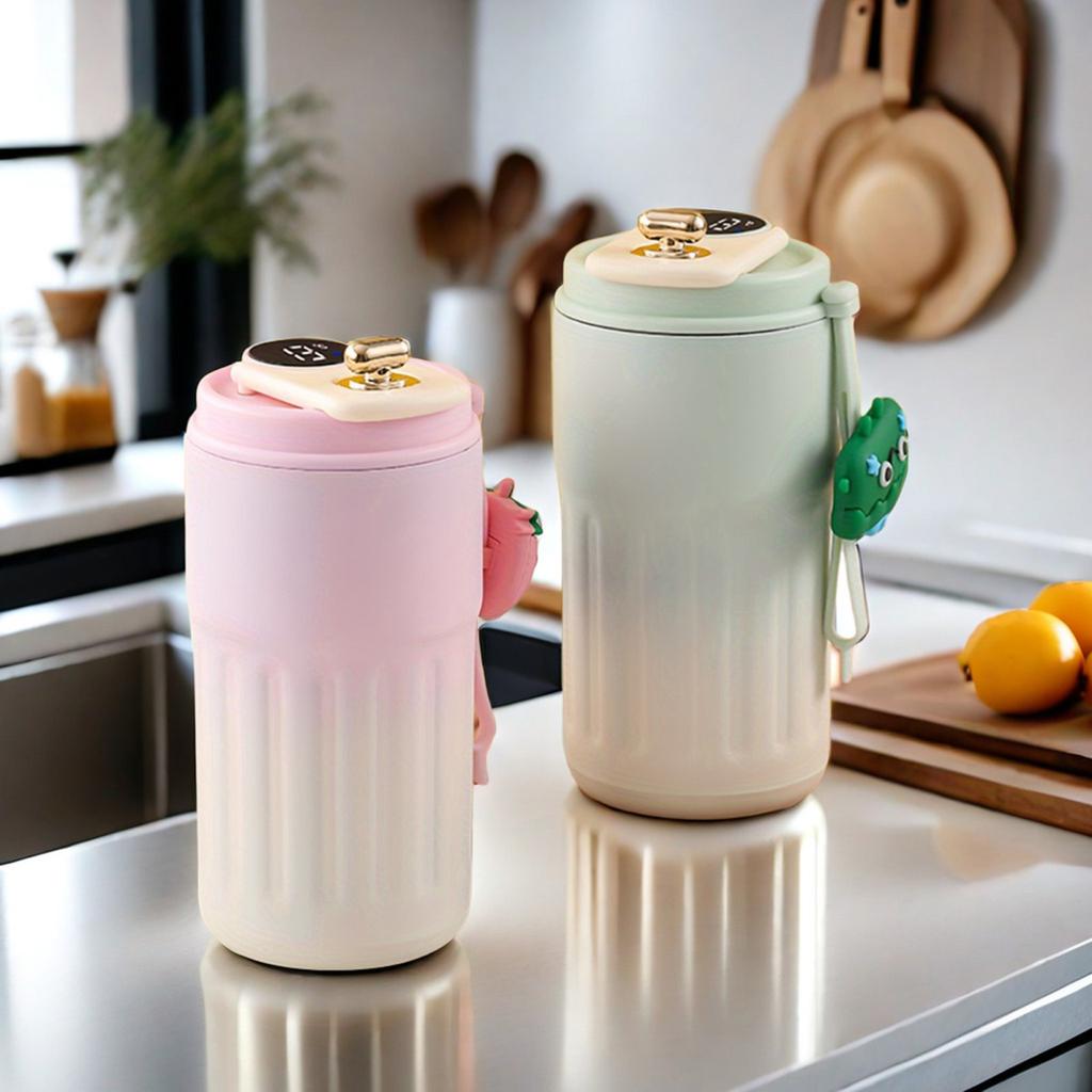 Vakuum-Thermobecher mit Temperaturanzeige, 450 ml, Edelstahl-Isolierbecher für Heißgetränke, auslaufsicherer Deckel, leicht zu reinigen, tragbarer Reisekaffee