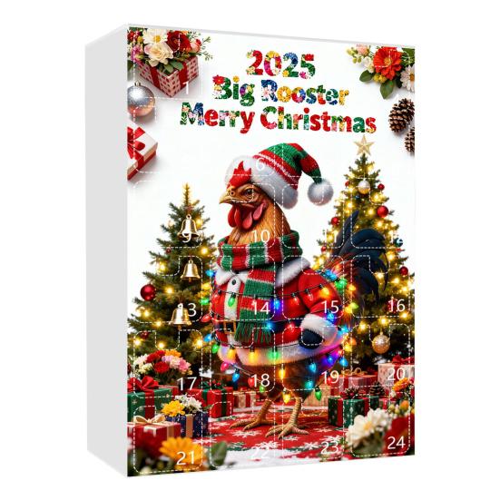 Christmas Chicken Advent Calendar 24-Day Countdown Box with Easy-Open Windows Multifunctional Holiday Decoration