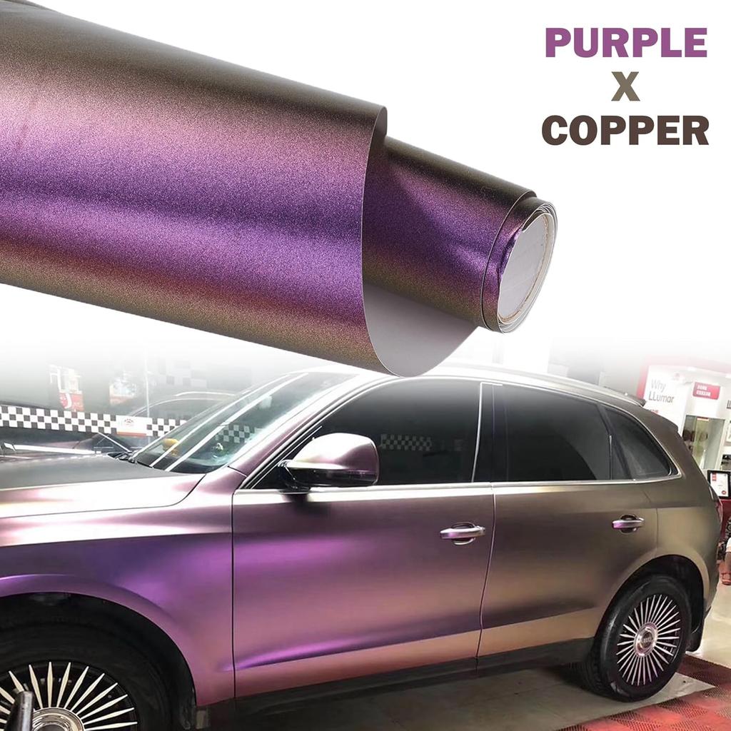 Purple to Copper Matte Metallic Chameleon Vinyl Wrap Color Change DIY Vehicle Vinyl Film, 59.84'' x 11.8''