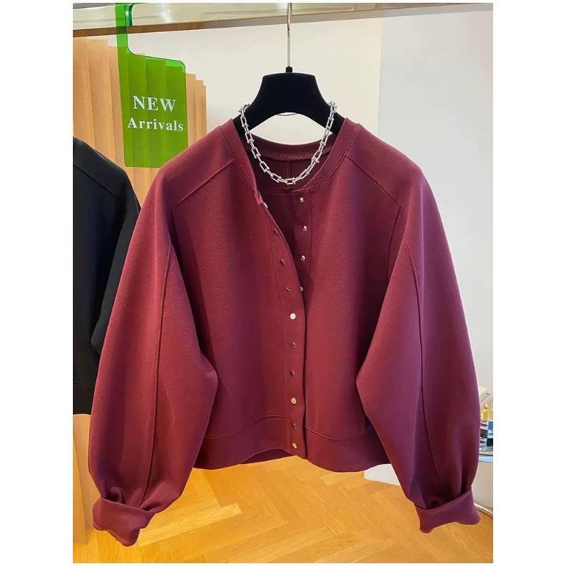 Lässige Ancora Rote Jacke Damen Frühling und Herbst Locker Hochwertig Dünn Sweatshirt Cardigan