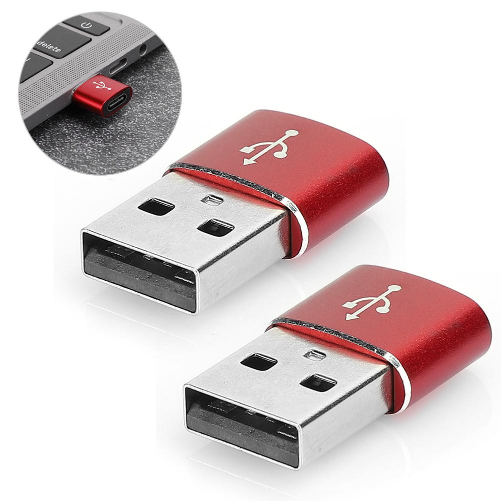 2PCS Aluminium Alloy TypeC to USB Adapter for Charging Synchronization Data Transmission(Red )