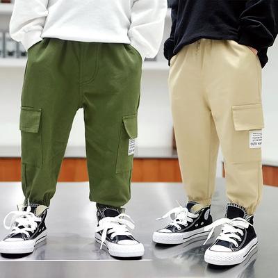 Boys Spring Solid Color Casual Pocket Pants Autumn Simple Sport Pants