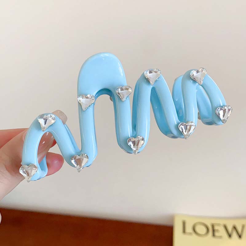 

Корейские белые заколки-крабы для волос с волной из страз в форме сердца для женщин, красочные большие акриловые заколки-шпильки, головной убор, аксессуары для волос